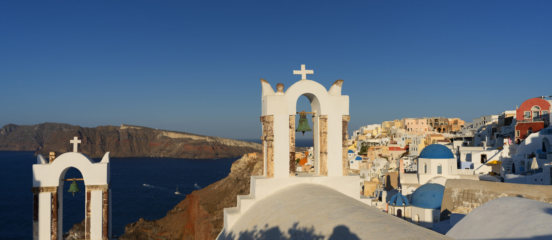 Panoramic view of Santorini caldera and Oia village